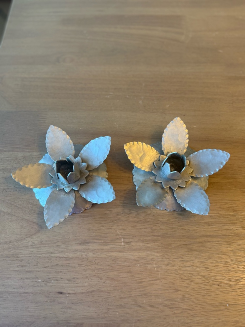 Pair of Vintage Everlast Hand Forged Aluminum Flower Shaped Candlestick Holders